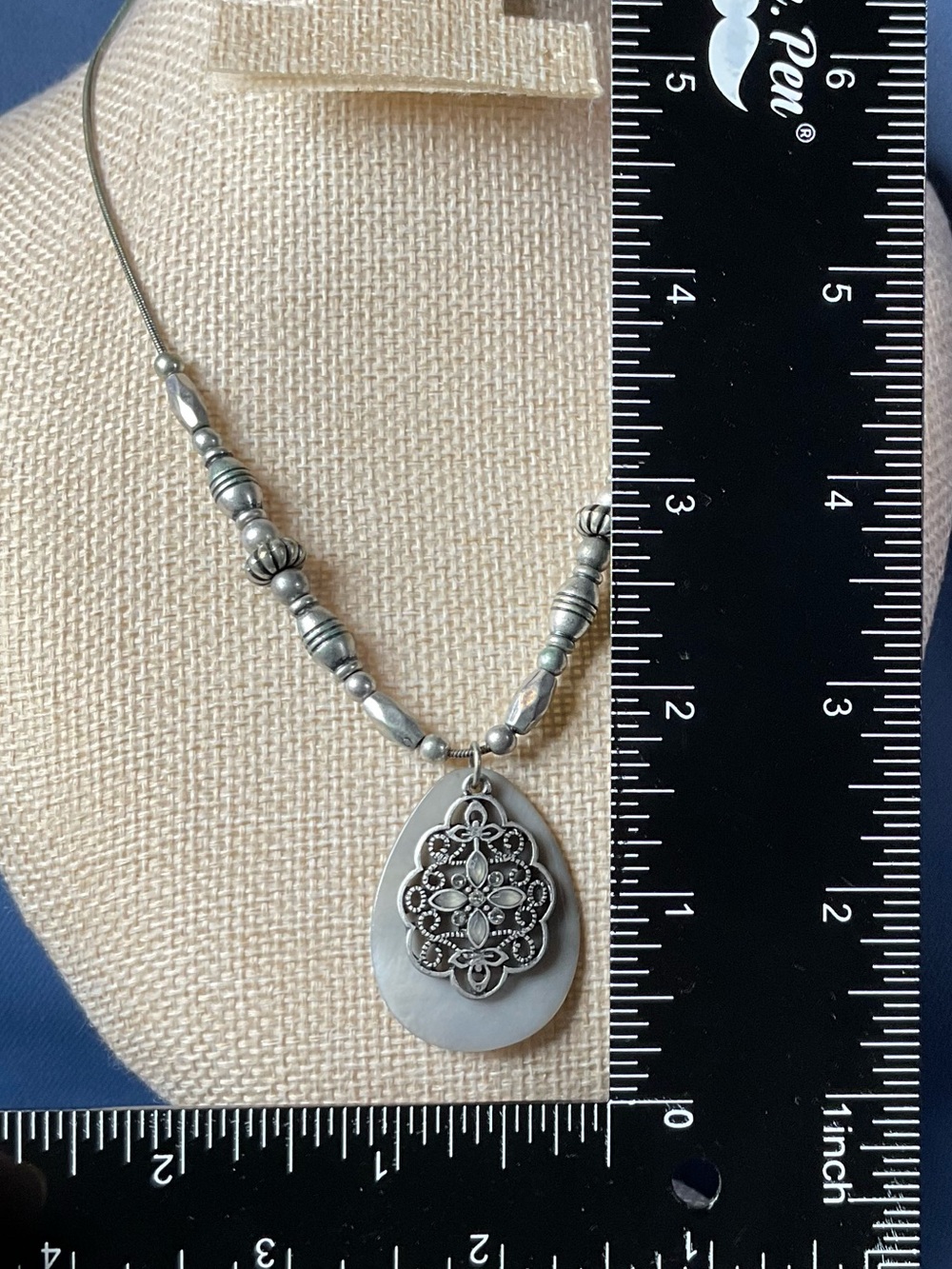 Lia Sophia Silver-Tone Filigree Teardrop Necklace Silver Tone Pendant – Gray - Picture 4 of 7
